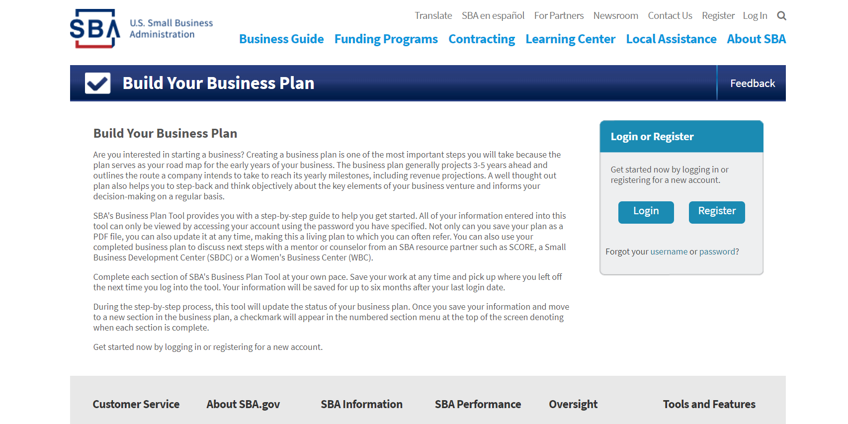 SBA Build Your Business Plan Tool